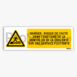 W068hm - Danger ; Risque de chute dans l’eau lors de la montée ou de la descente sur une surface flottante