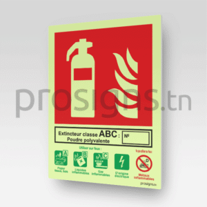 Plaque / Panneau Photoluminescent / Phosphorescent ‘Glow-in-the-dark’. HNFEX041PL – Extincteur classe A-B-C, poudre