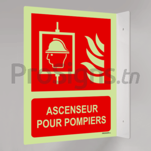 Plaque / Panneau drapeau Photoluminescent / Phosphorescent. PD-PL-F017m - Ascenseur pour pompiers