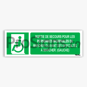 E026hm - Sortie de secours pour les personnes incapables de marcher ou ayant des difficultés à marcher (gauche)