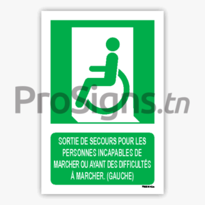 E026m - Sortie de secours pour les personnes incapables de marcher ou ayant des difficultés à marcher (gauche)