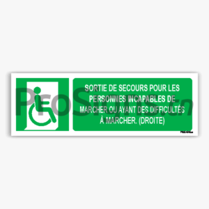 E030hm - Sortie de secours pour les personnes incapables de marcher ou ayant des difficultés à marcher (droite)