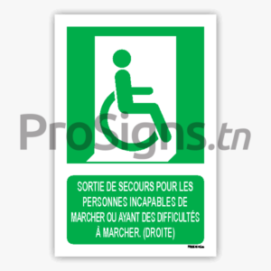 E030m - Sortie de secours pour les personnes incapables de marcher ou ayant des difficultés à marcher (droite)